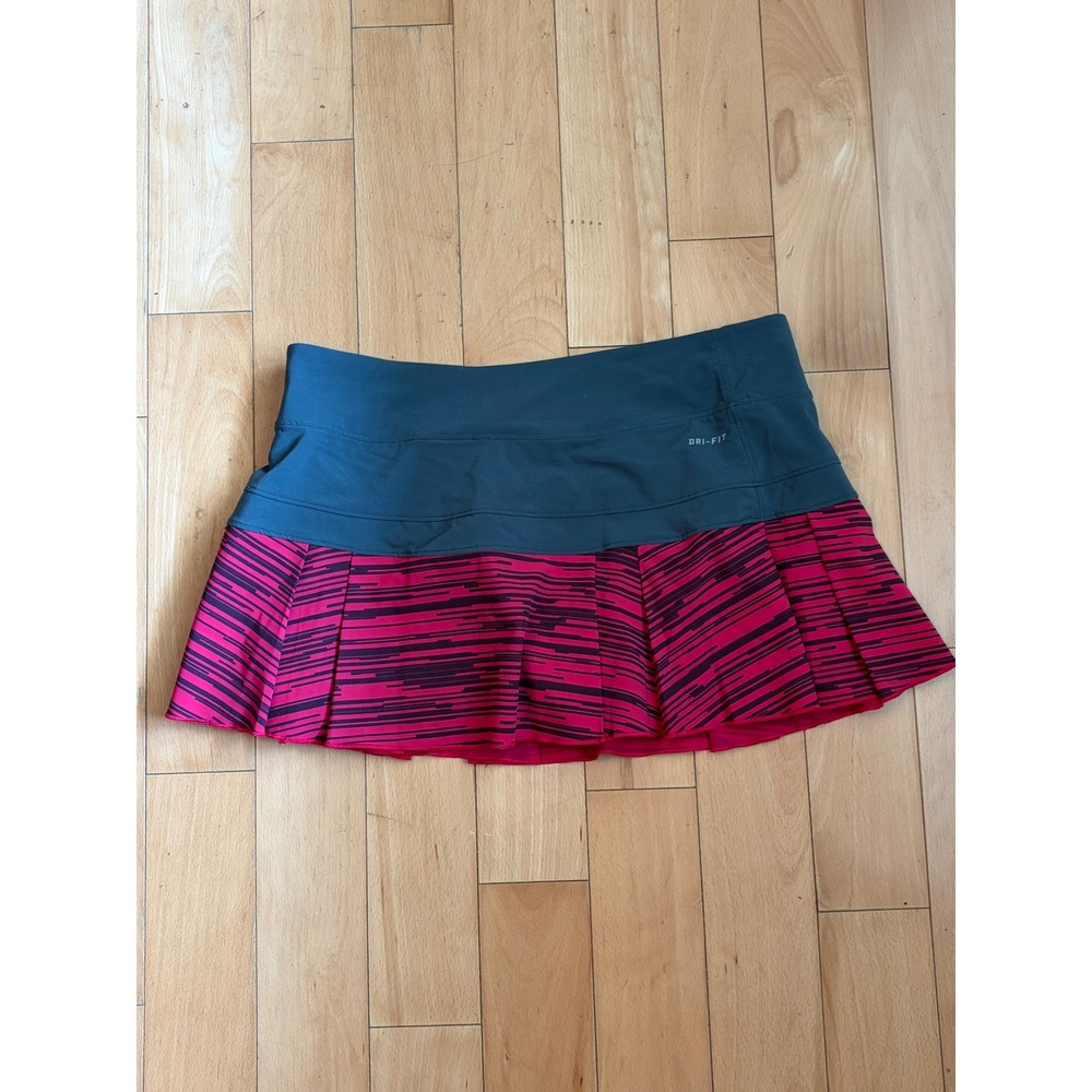 Nike Skort Women Medium Teal Pink Striped Pleated Dri-FIT Athletic Tennis Skirt - Picture 5 of 7